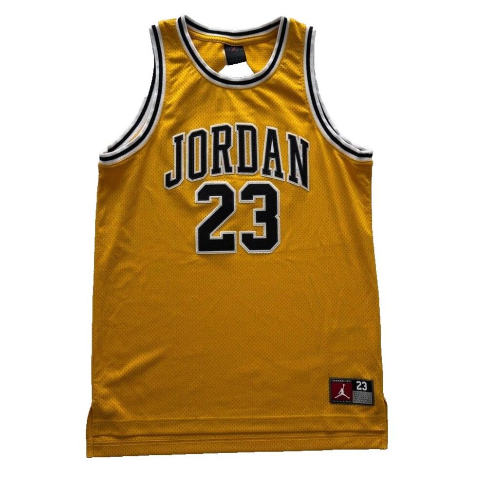 Nike Jordan #23 Youth XL (13-15) Black Gold Logoman Basketball Jersey Pristine